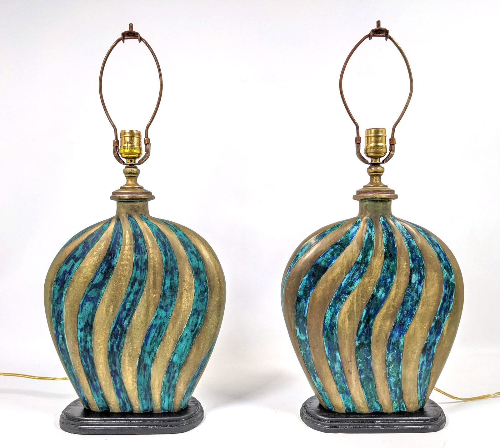 Pair Enamel decorated Bronze Table Lamps. Heavy Mexican (1 of 11)