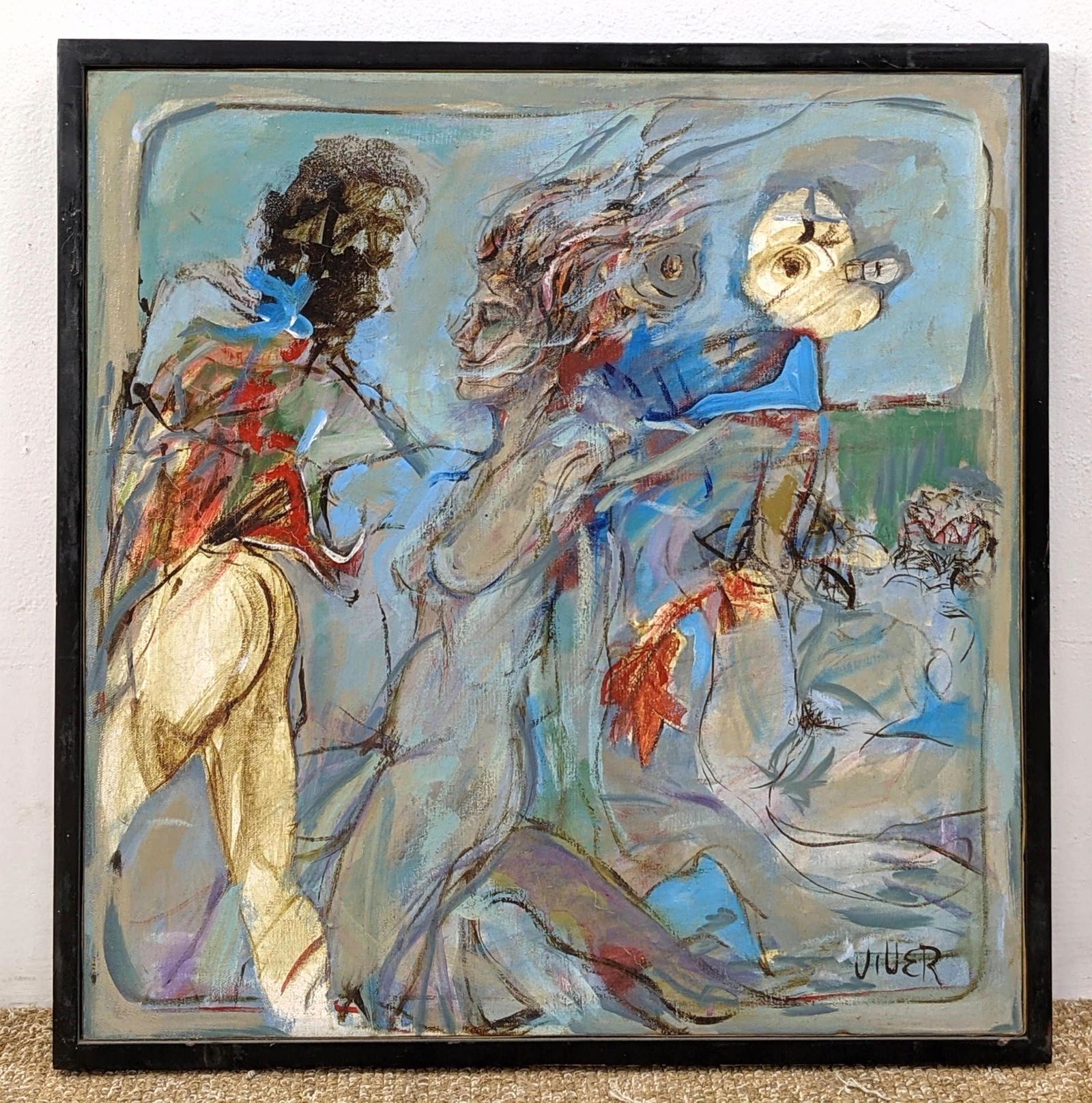 VIVER Signed Figural Expressionist Modern Painting. Pai (1 of 8)