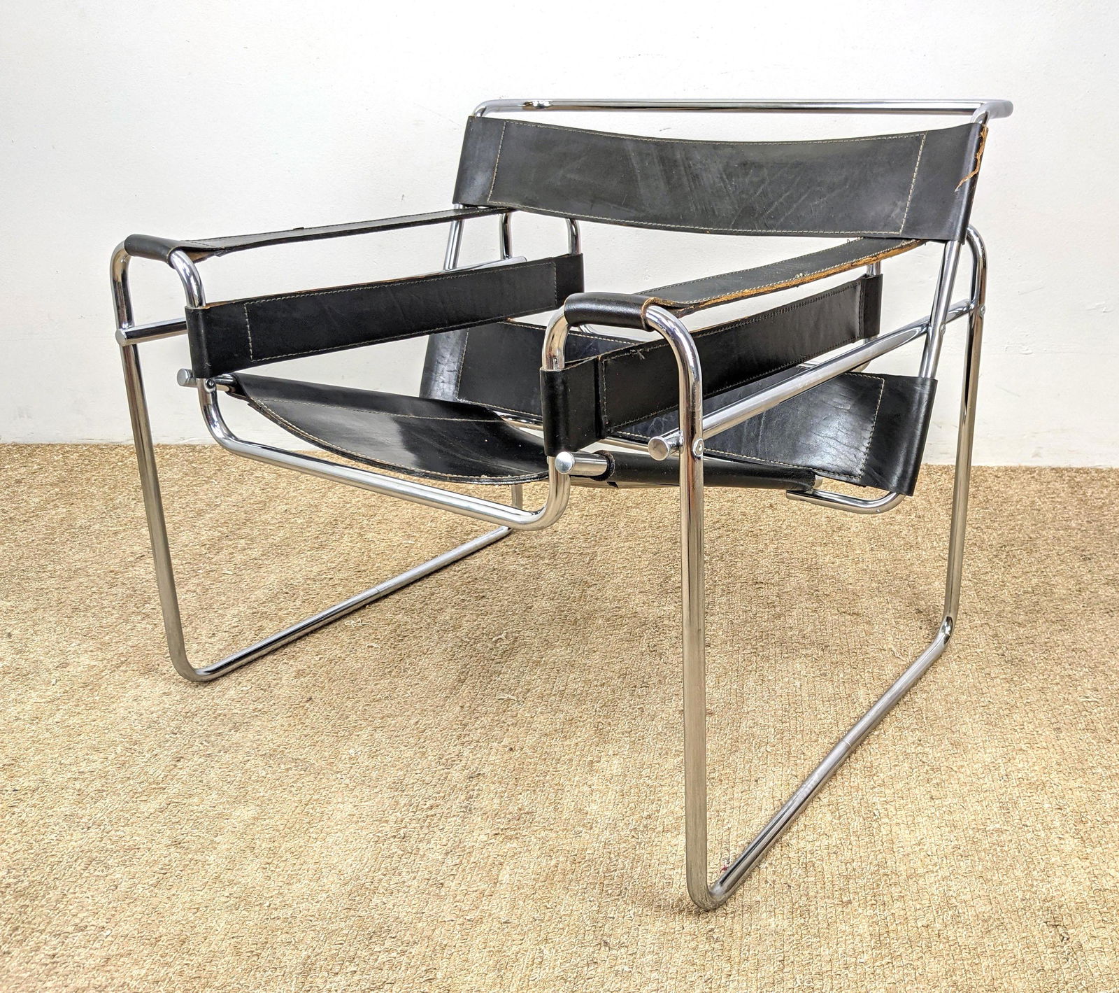 Leather Wassily style Chrome Frame Lounge Chair. Black (1 of 12)