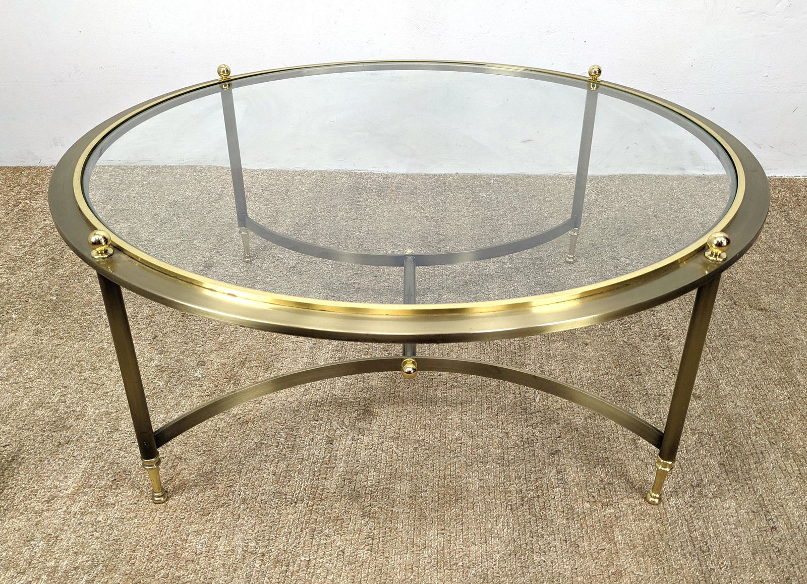 Modernist Brass and Glass Round Cocktail Table. Regency (1 of 10)