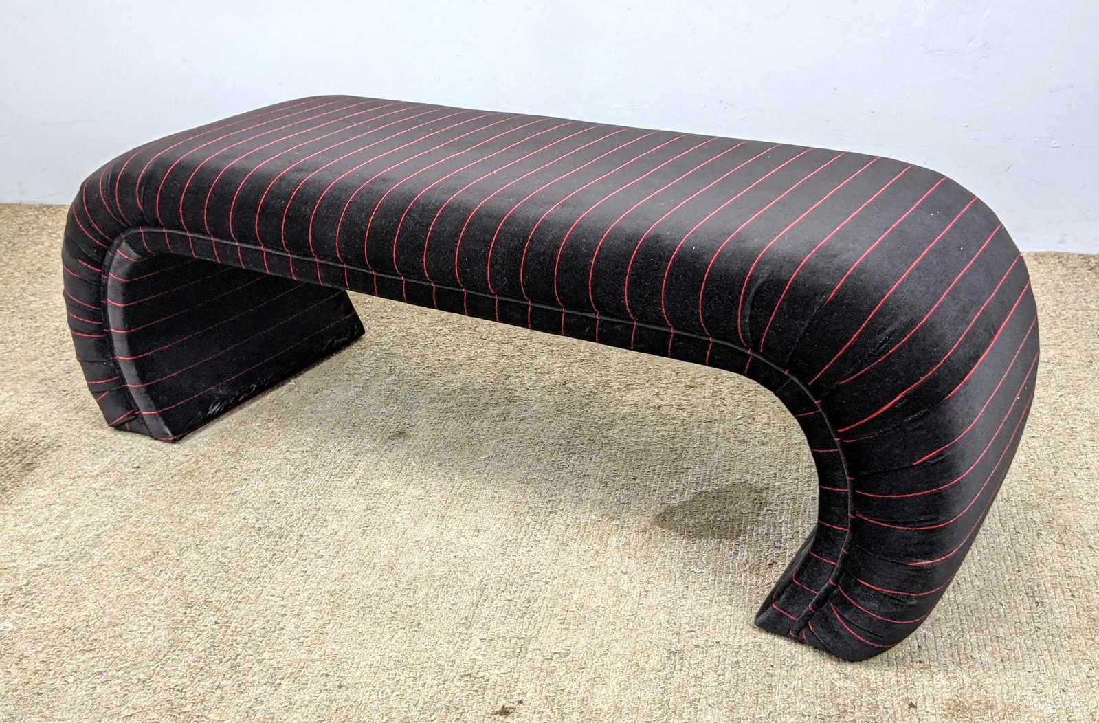 BERNHARDT Fully Upholster Bench with Curved Ends.: BERNHARDT Fully Upholster Bench with Curved Ends. -- Dimensions: H: 18 inches: W: 54 inches: D: 21 inches ---