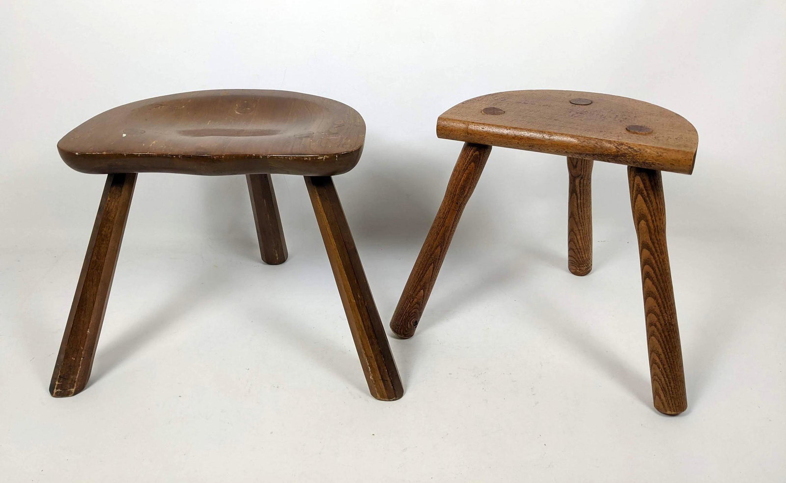 2pc Wood Three Legged Stools. 1). PENNSYLVANIA HOUSE. S (1 of 9)