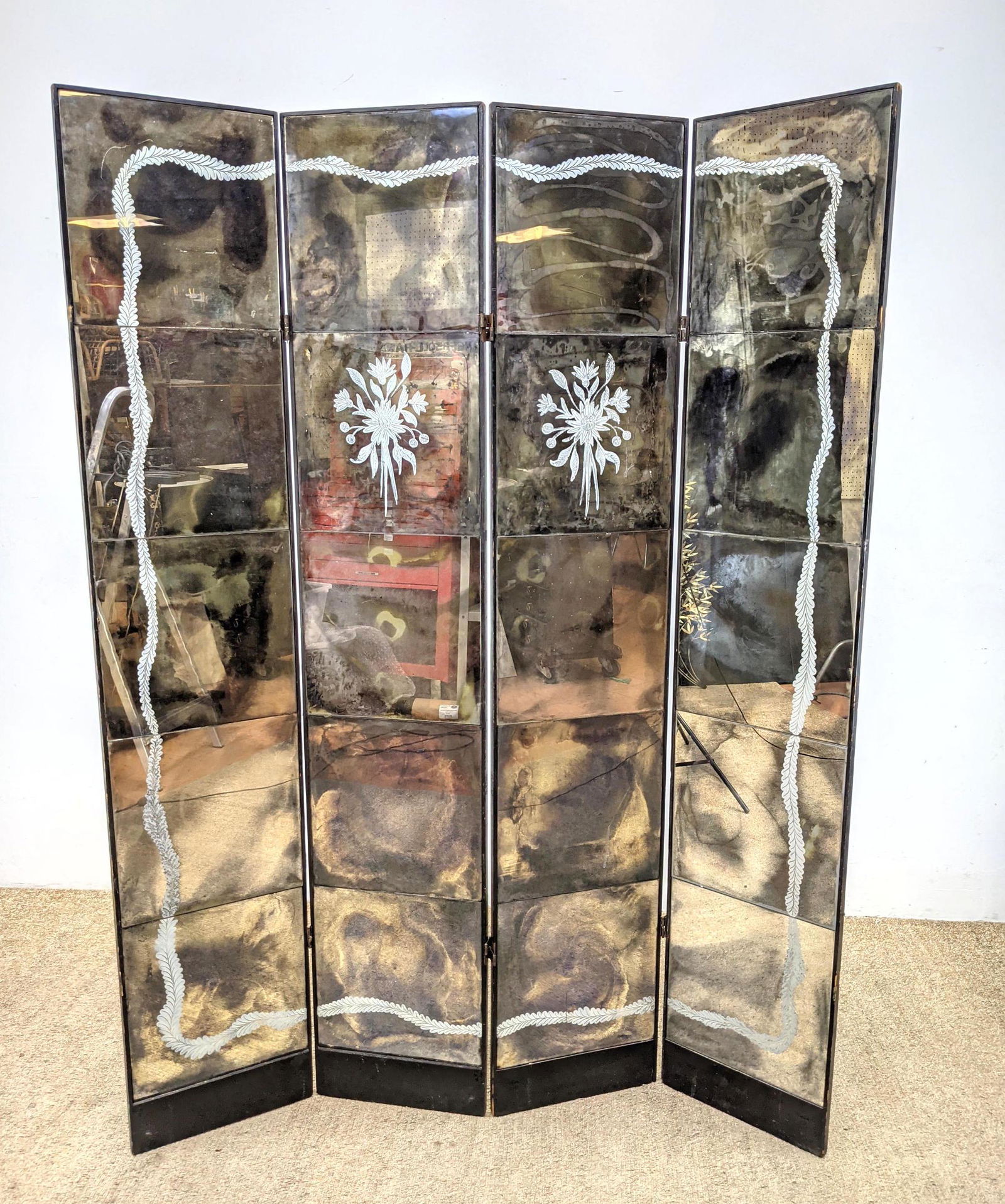Four Panel Eglomise Mirror Folding Screen. Room Divider (1 of 12)
