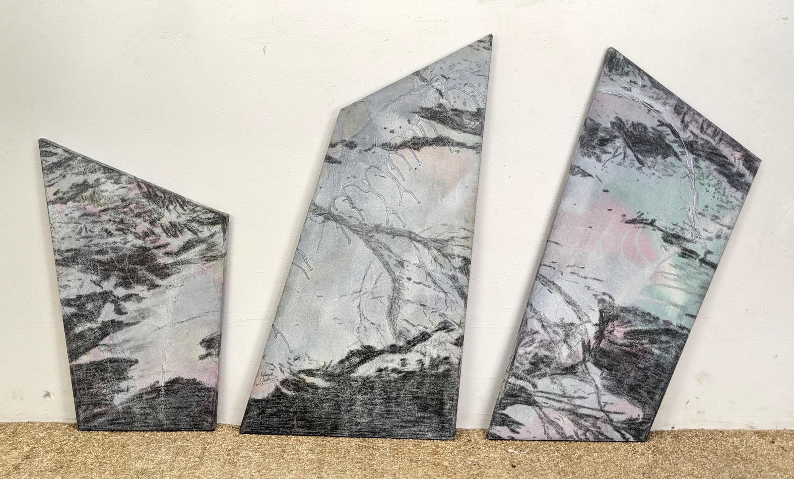 3pc DEBORAH CURTISS Modernist Abstract Paintings. Shape (1 of 15)