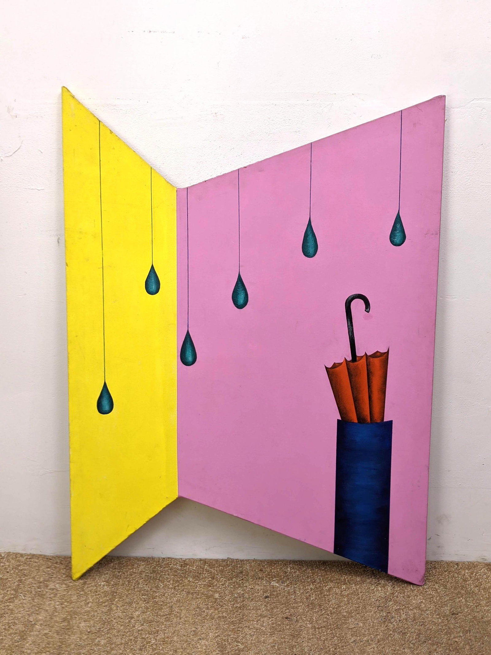 Modern Two Part Painting. Raindrops with Umbrella. Pink (1 of 14)