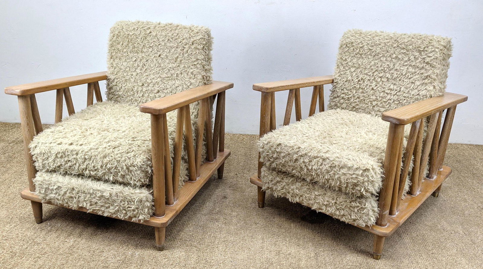 Pair JEAN-MICHEL FRANK Style Lounge Chairs. Cerused Oak (1 of 13)