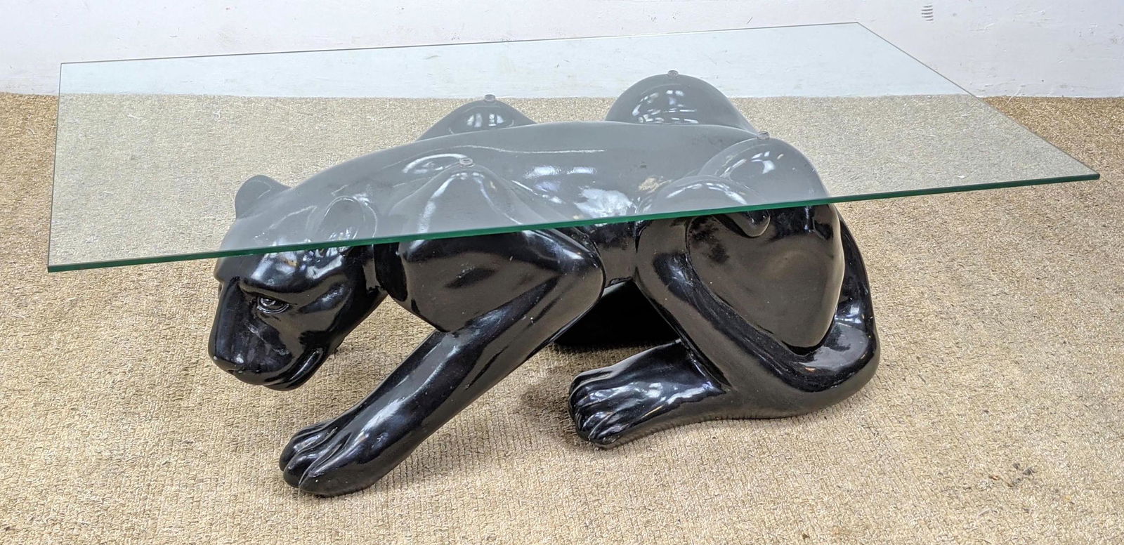 Figural Panther Base Coffee Cocktail Table.  Glass top. (1 of 12)