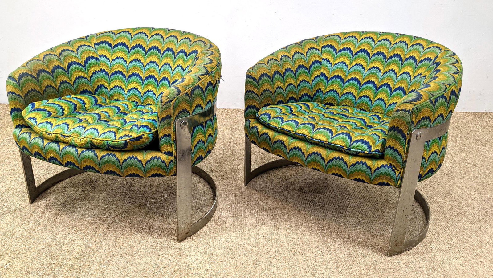 Pair Milo Baughman Tub Chairs.  Chrome frames. (1 of 12)