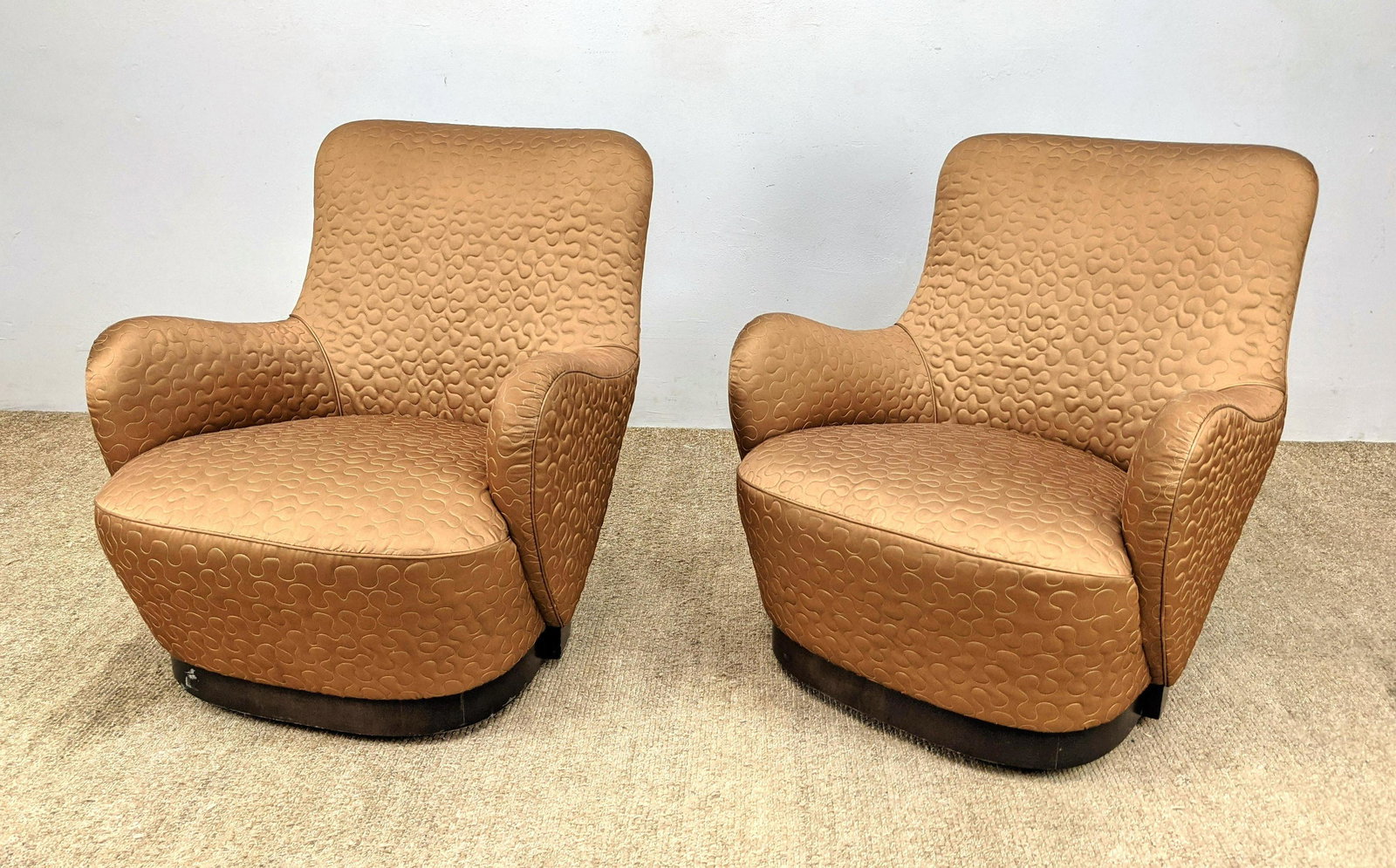 Pr Decorator Modernist Swivel Lounge Chairs. Dark Wood (1 of 9)