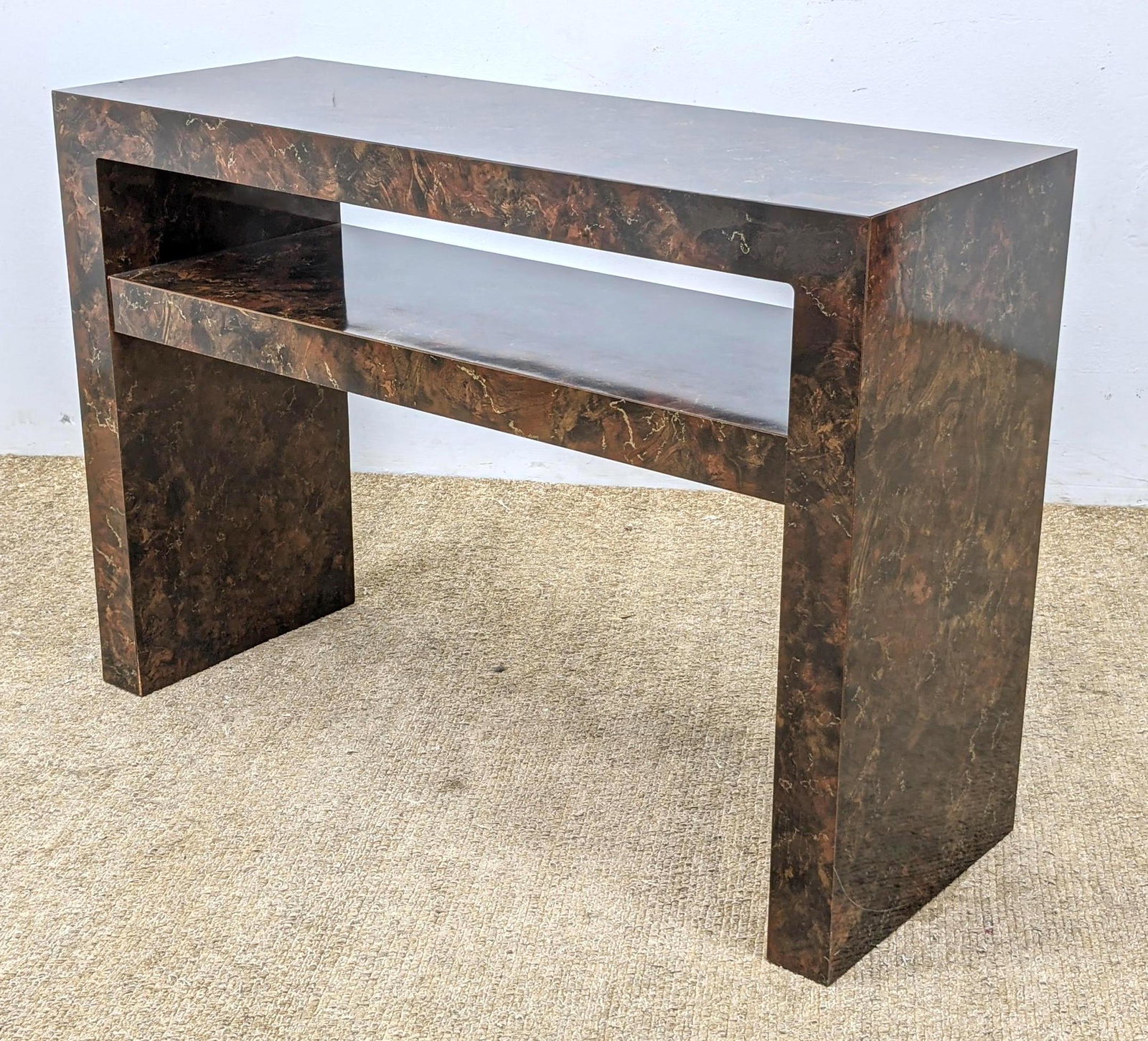 Marbleized Formica Console Server with Shelf.: Marbleized Formica Console Server with Shelf. -- Dimensions: H: 29 inches: W: 42 inches: D: 15 inches ---