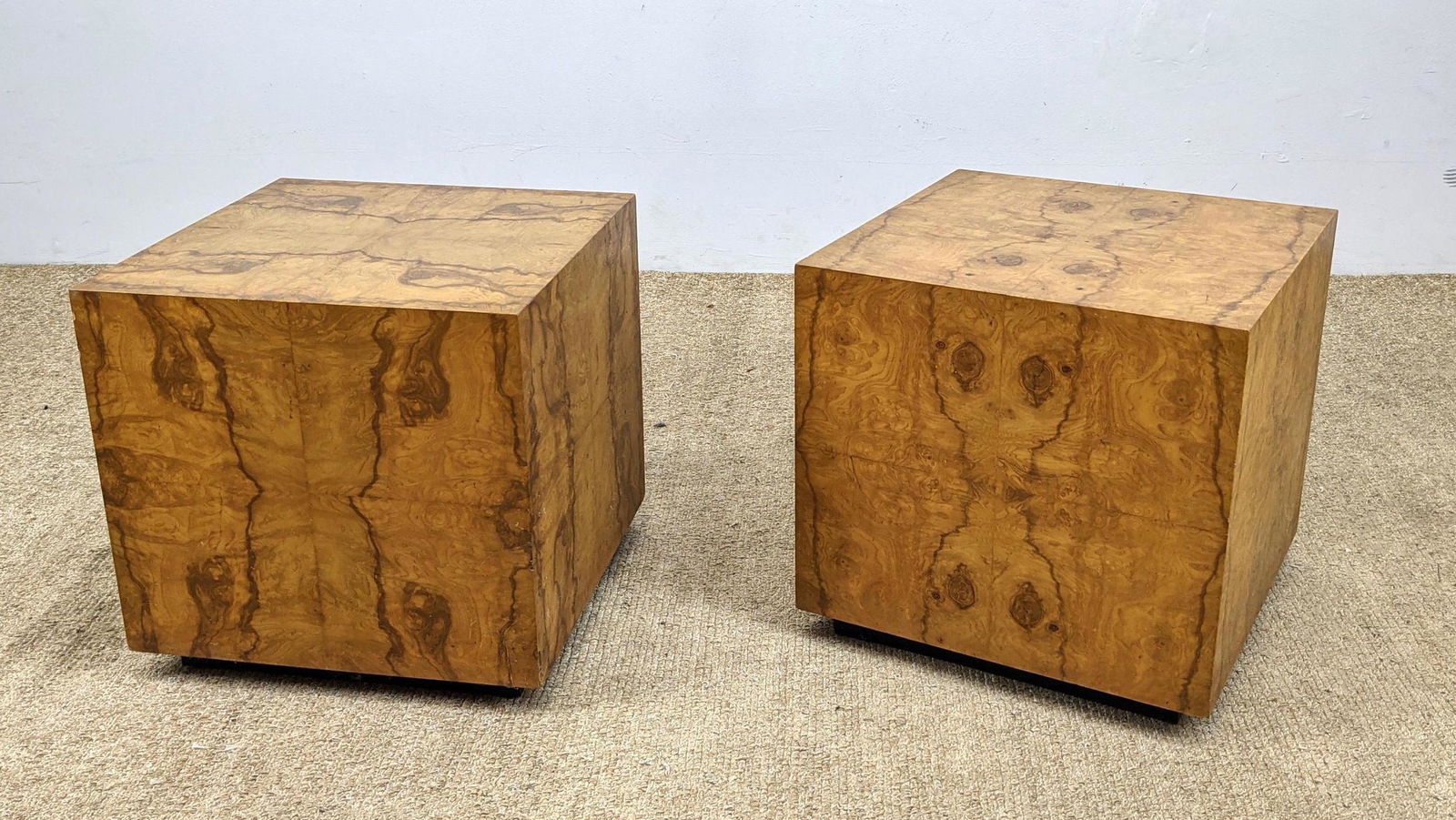 Pair Milo Baughman Style Burl Cube Side Tables.  Fancy (1 of 11)