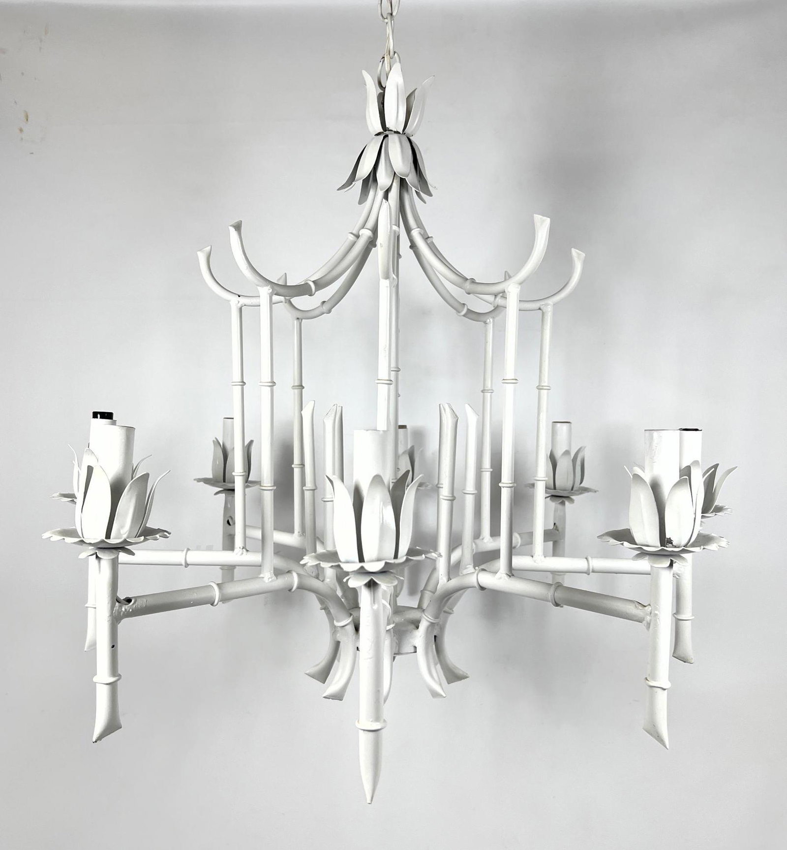 Faux Bamboo Chandelier Pendant Lamp. White finish. (1 of 10)
