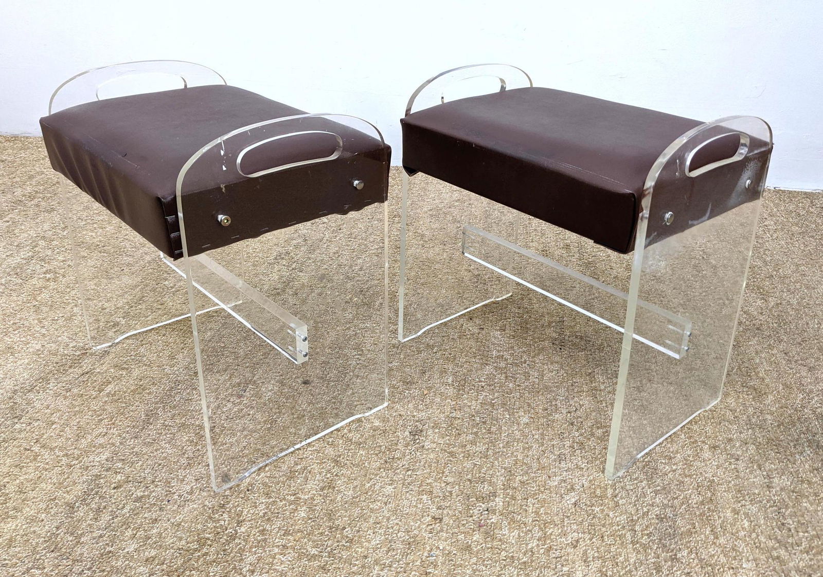 Pr Modernist Lucite Upholstered Seat Benches. Stools. (1 of 12)