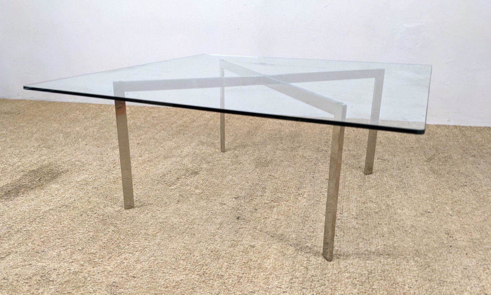 Chrome X Frame Coffee Table. Square Glass Top. Barcelon (1 of 10)