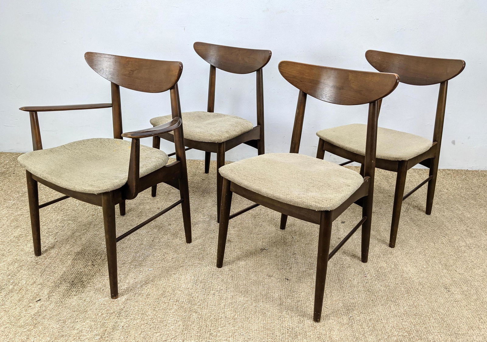 Set 4 American Modern Walnut Dining Chairs. One Arm and (1 of 10)