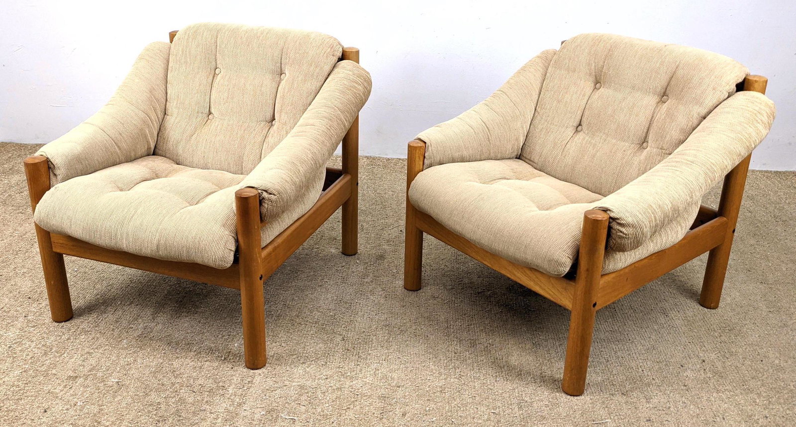 Pr DOMINO MOBLER Danish Teak Lounge Chairs. Tufted Upho (1 of 12)