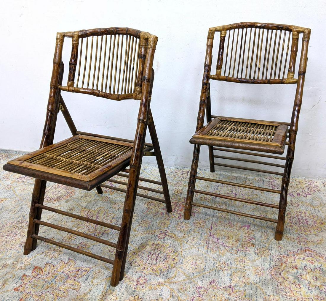 pair Rattan Bamboo Folding Chairs. (1 of 9)