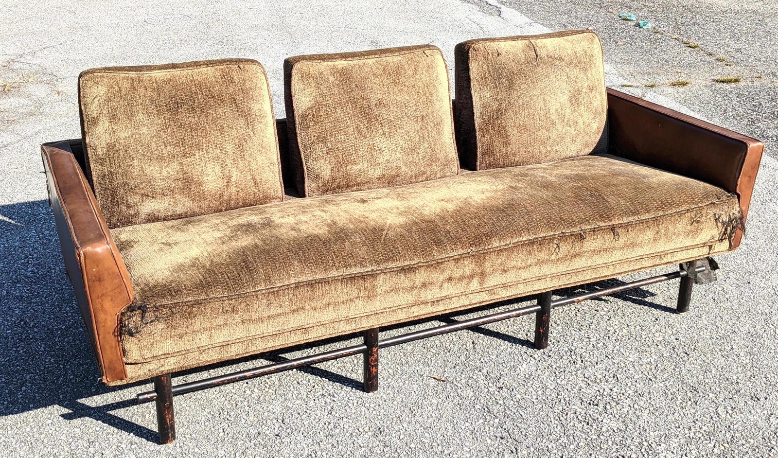 Modernist Leather and Chenille Upholstered Sofa. Stylis (1 of 13)