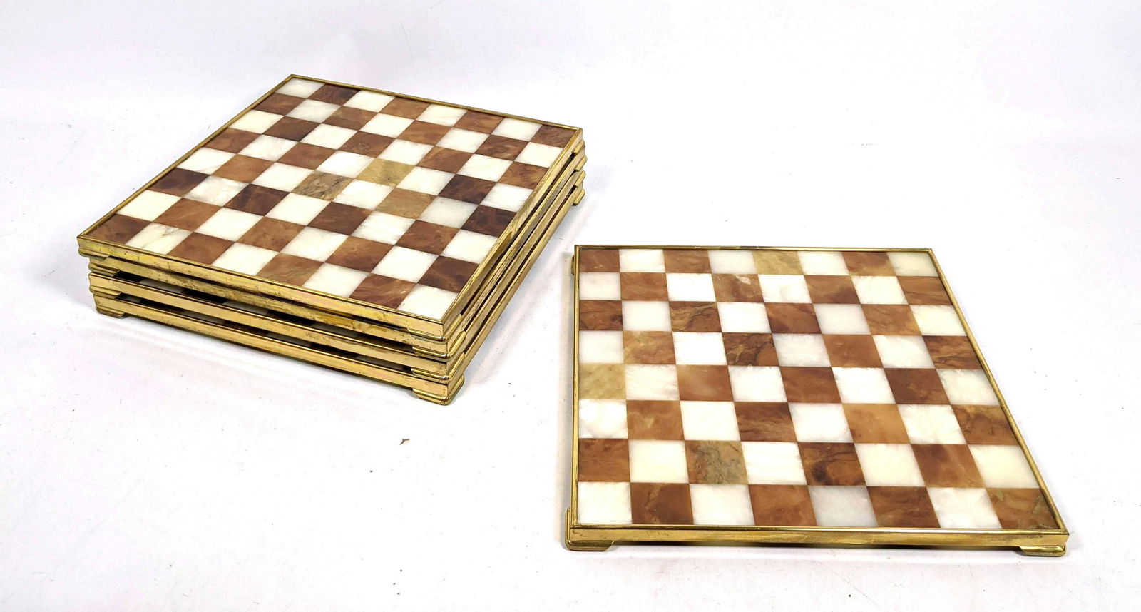 Set 5 Italian Marble Checkerboards. Brass Trim Frames. (1 of 11)
