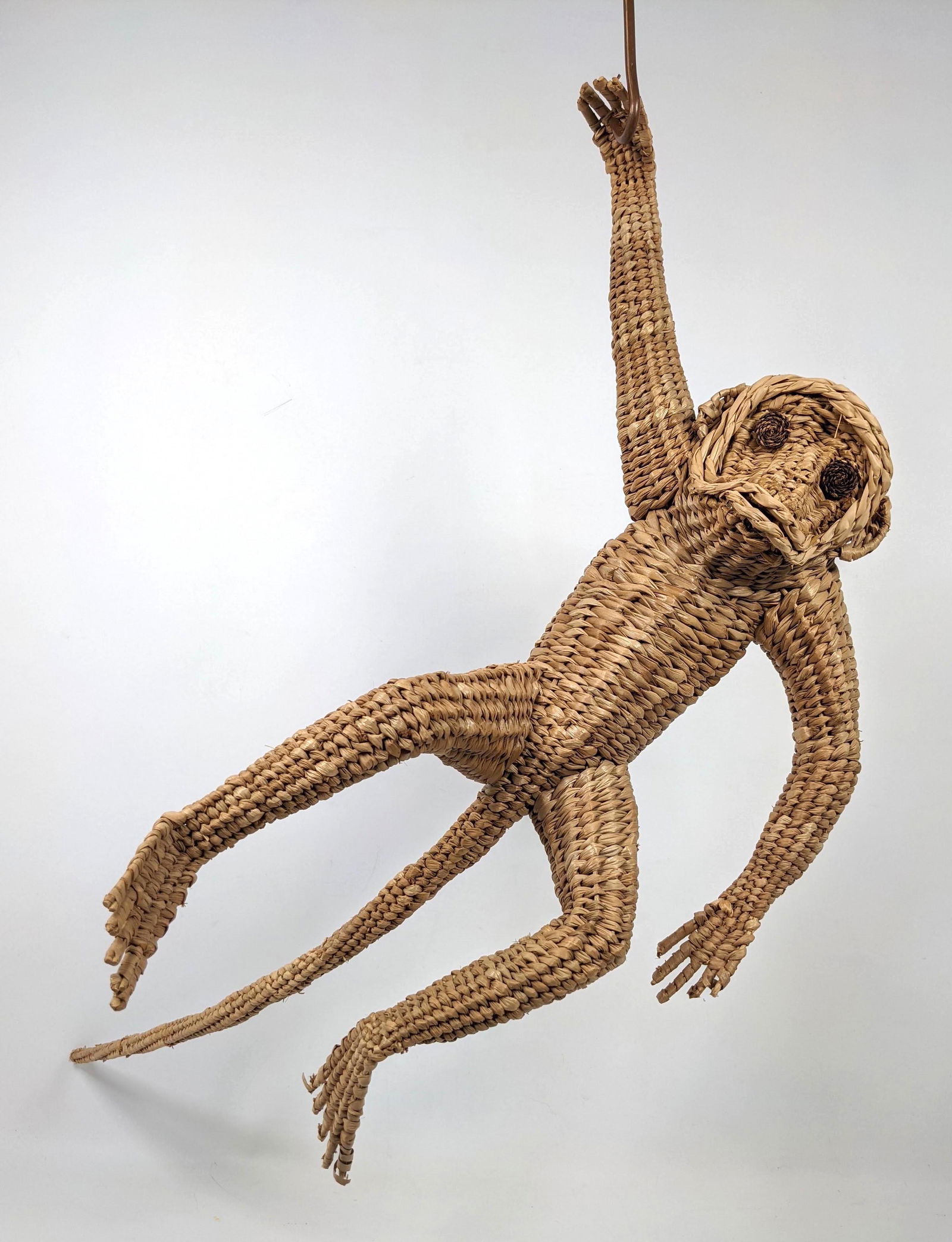 Hanging Figural Woven Wicker Monkey Sculpture. (1 of 9)