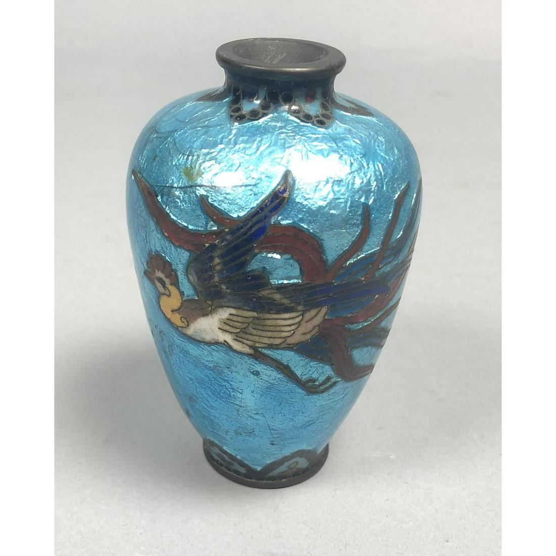 Asian Cloisonne Enamel Cabinet Vase Phoenix Bird and Fl (1 of 7)