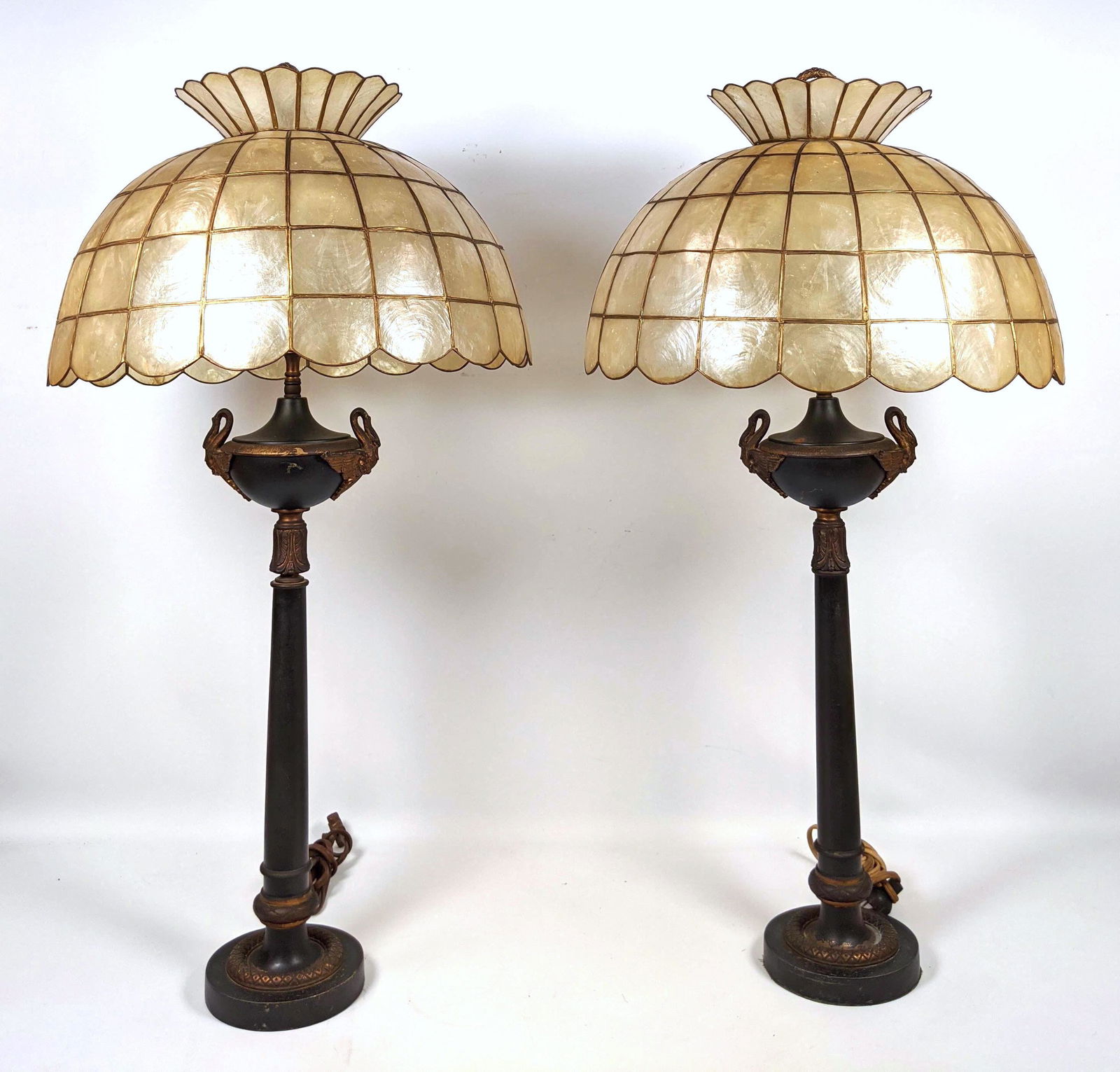 Pair Classical Urn Top Table Lamps with Shell Shades. S (1 of 20)