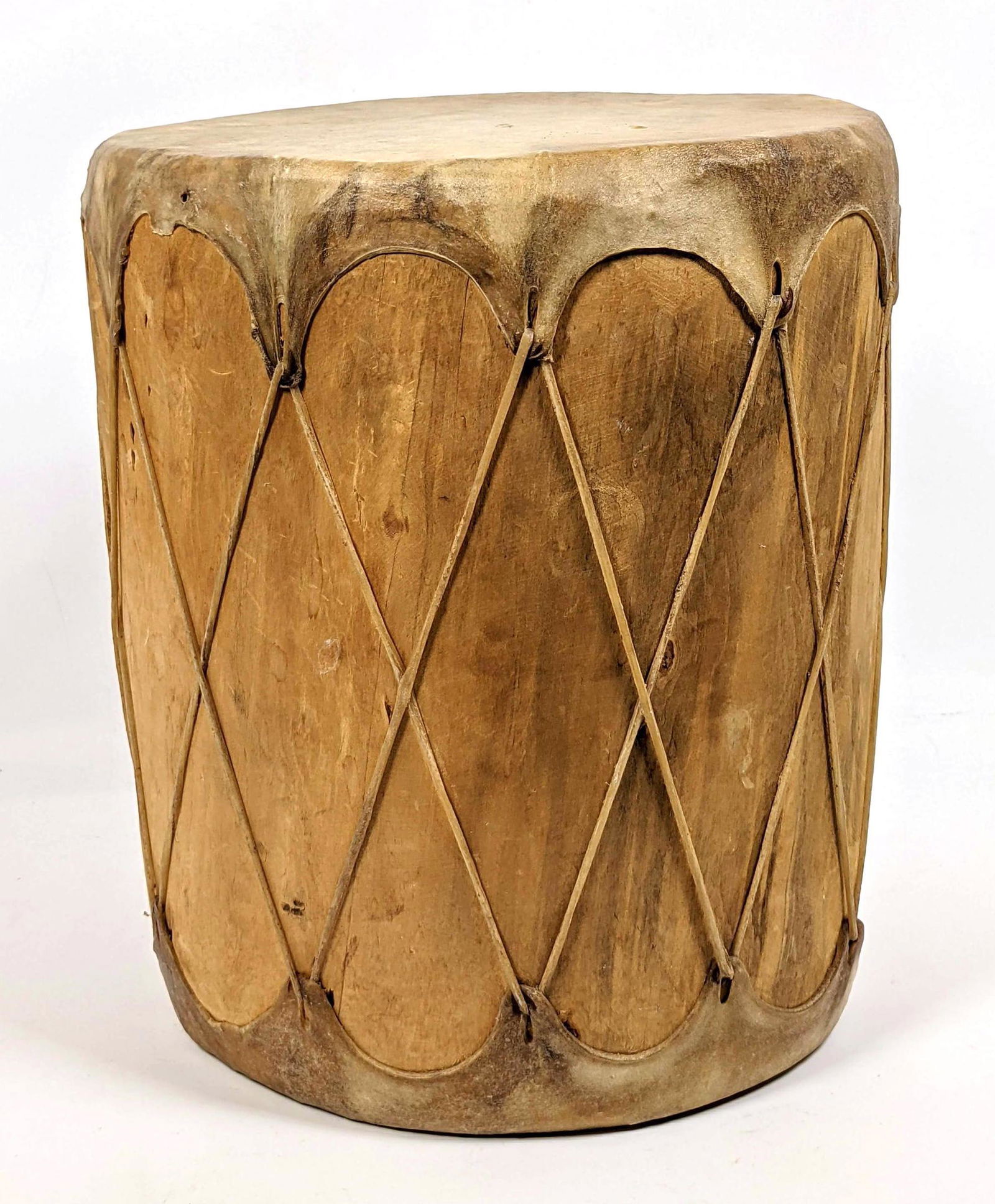 Stretched Hide Barrel Drum.: Stretched Hide Barrel Drum. -- Dimensions: H: 15.5 inches: W: 12.5 inches: D: 11 inches ---