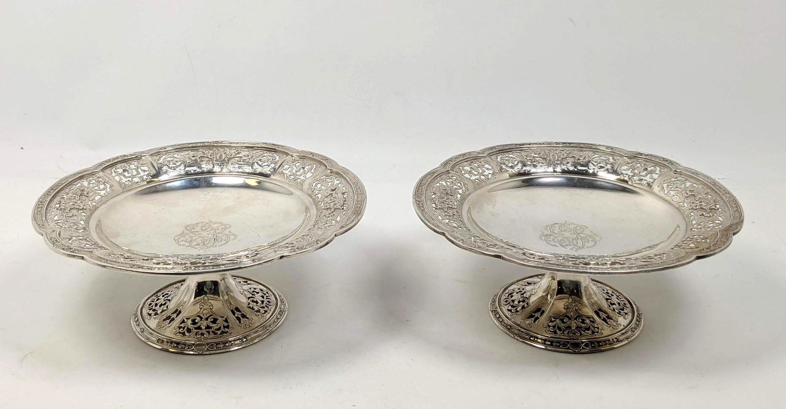Pr Sterling Compotes. J.E. CALDWELL. Pierced rim and fo (1 of 11)