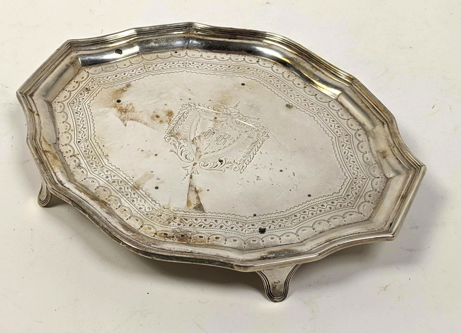 Hallmarked Sterling Silver Salver Footed Dish. Engraved (1 of 8)