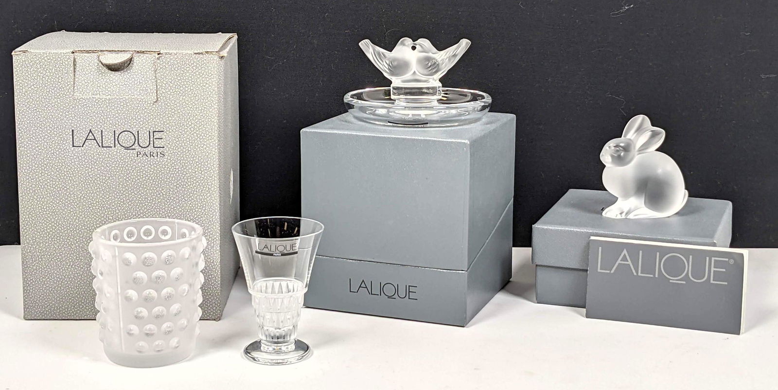 4pc LALIQUE France Crystal. Thumbnail vase. Art deco st (1 of 15)