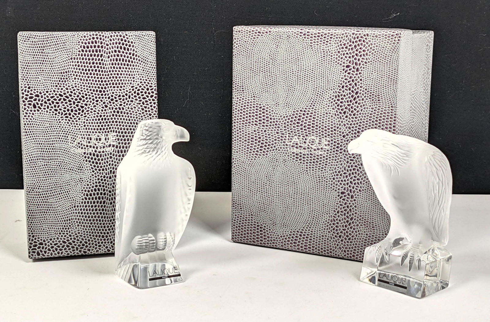 2pc LALIQUE France Crystal Eagle Sculptures Figures. Or (1 of 18)