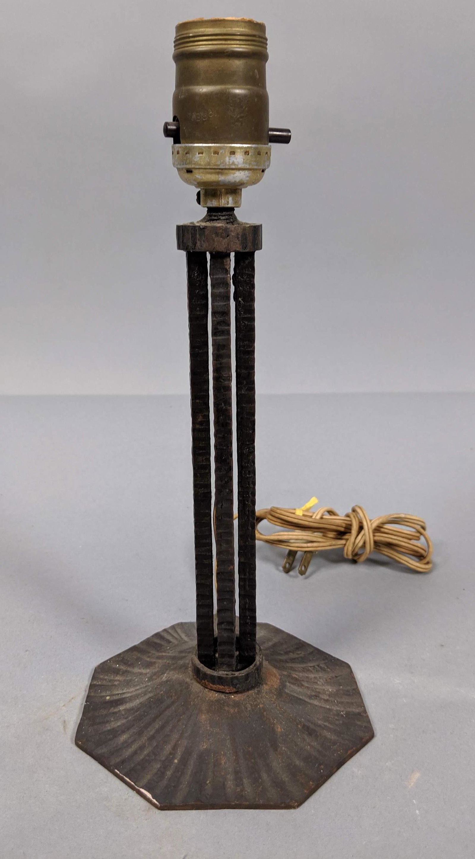 French Art Deco Iron Lamp Base. Hammered octagonal base (1 of 8)