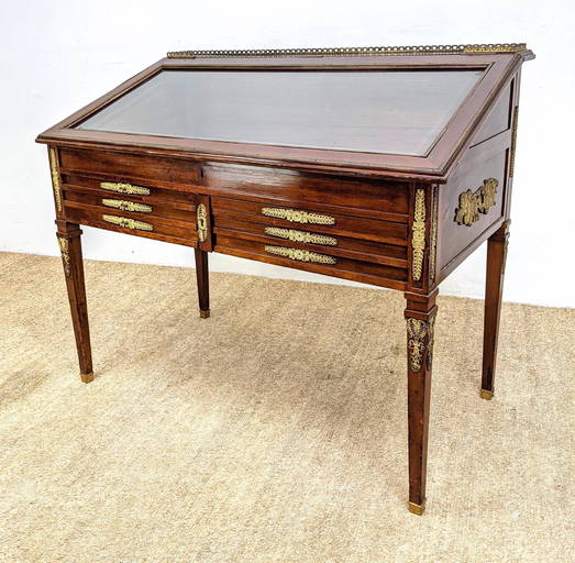 French Style Hinged Glass Top Mahogany Display