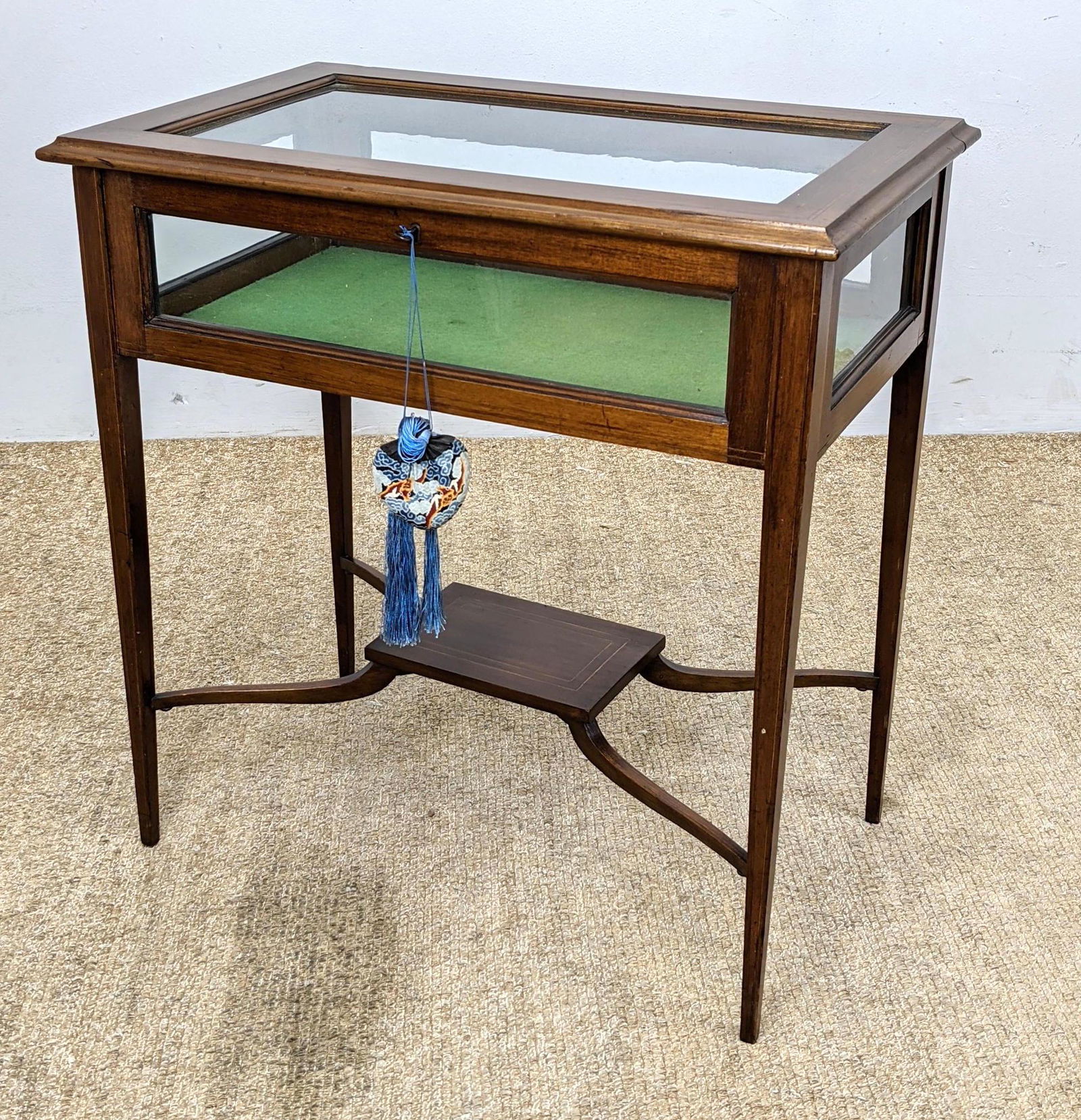 Vintage Glass and Wood Frame Curio Display Table. Thin (1 of 13)