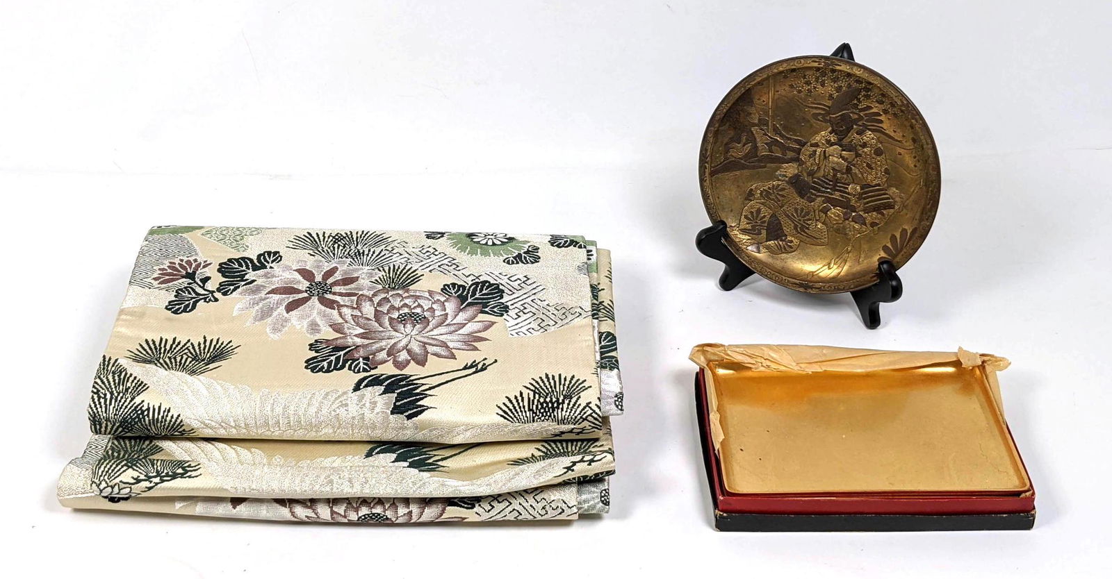 Asian Lot. Metal Tray, Long Fabric etc.: Asian Lot. Metal Tray, Long Fabric etc.-- Dimensions: H: 152 inches: W: 14 inches ---