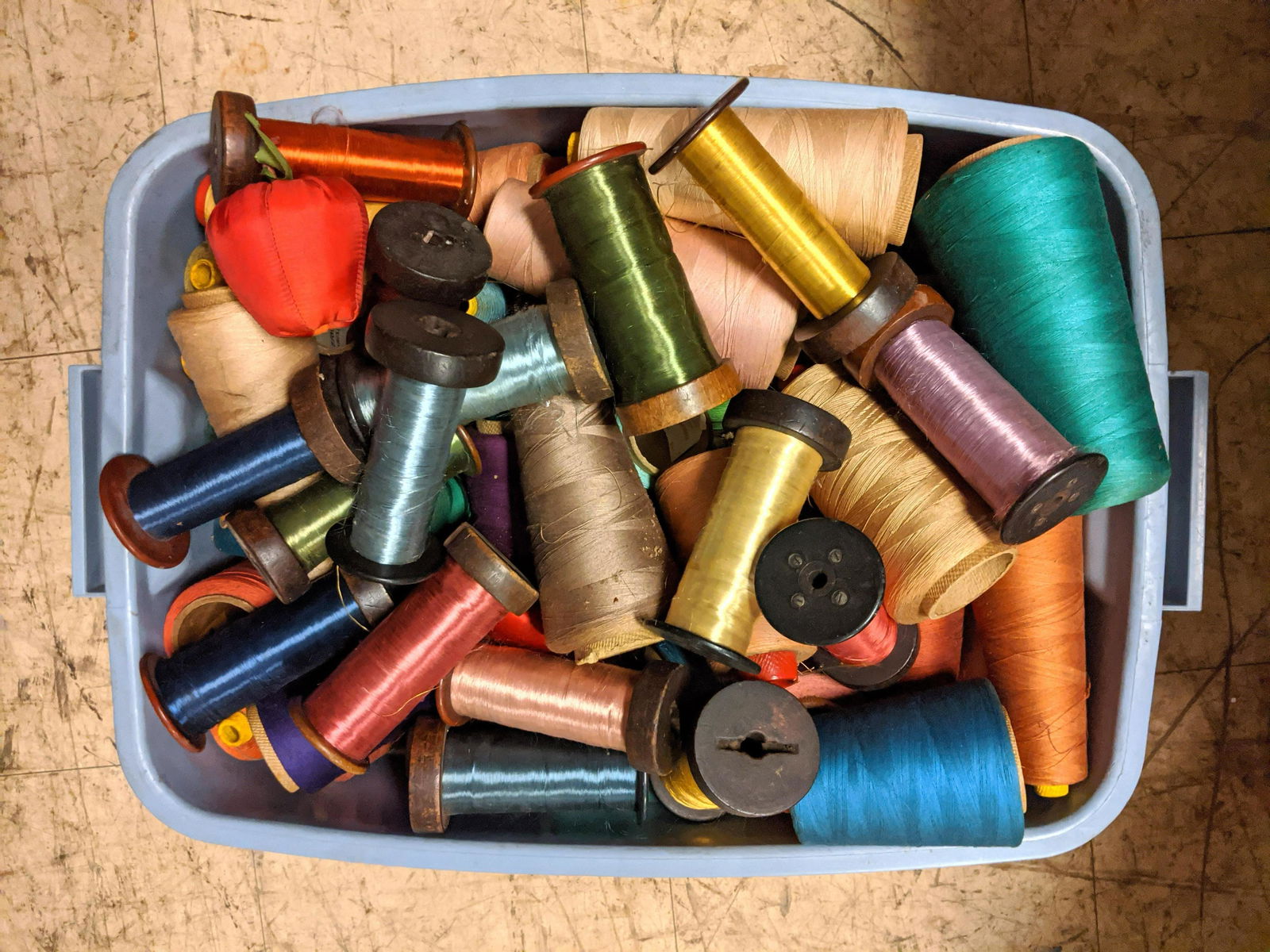 Box of Thread. 25+ large spools, vintage. (1 of 5)