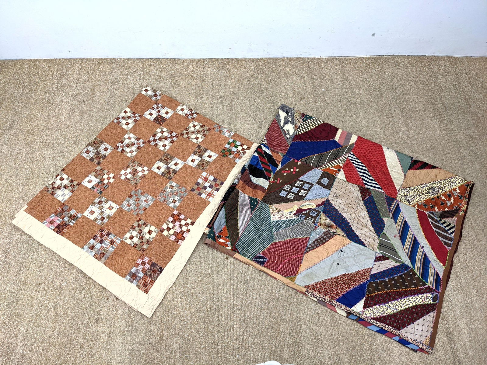 Two Hand quilted Quilts. One "Crazy Quilt" composed of (1 of 16)