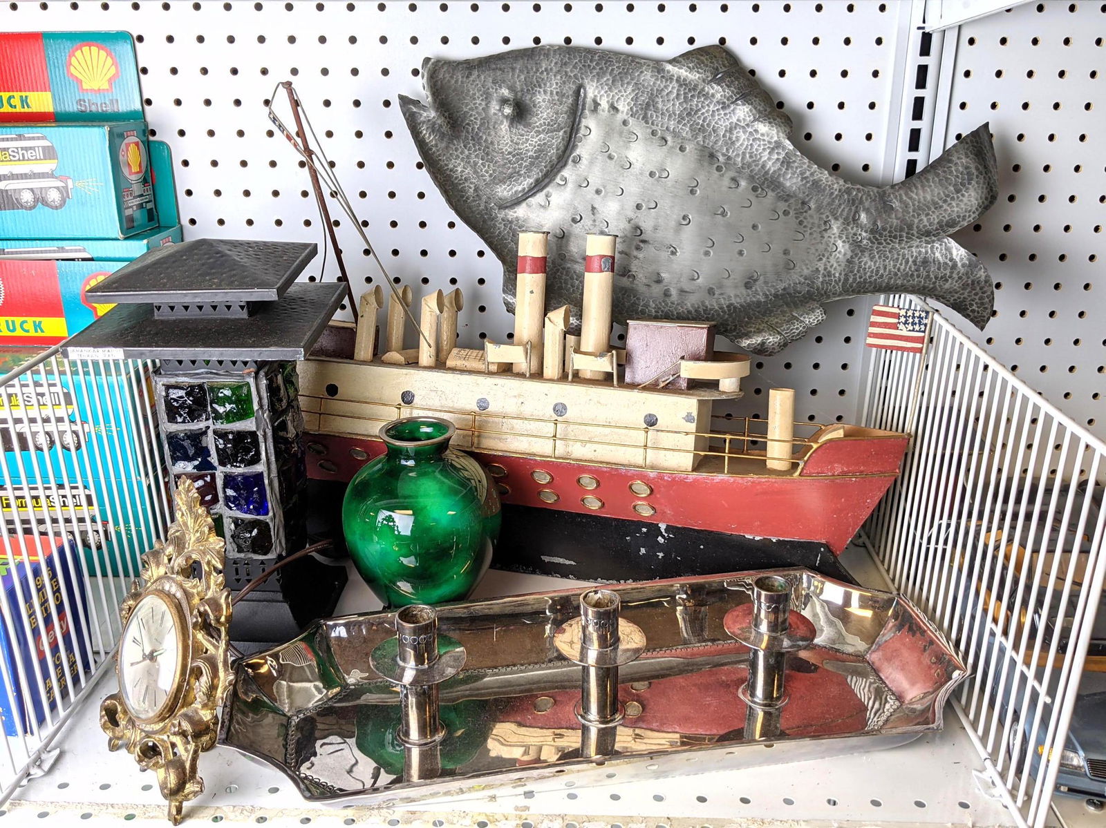 Mixed Collection of Goods Shelf Lot. Wood Boat, ENDURA (1 of 13)