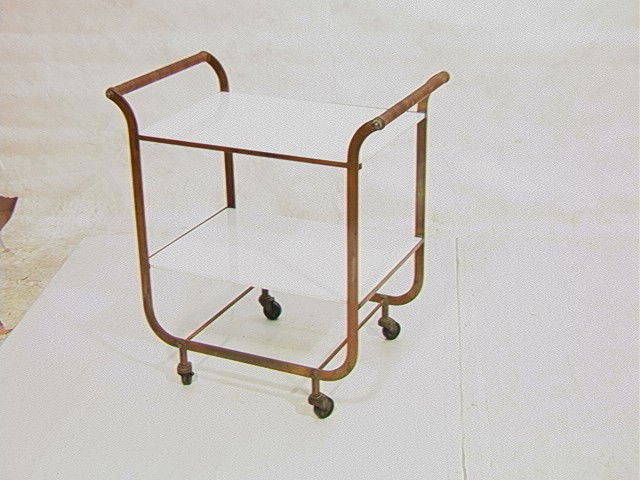 Chase Bar Cart Server. Tea Cart. White glass she: Chase Bar Cart Server. Tea Cart. White glass shelves. Rattan Handles. -- Dimensions: H: 28 inches: W: 26.5 inches: D: 17 inches --- Condition (General): Some Tarnish Please contact us with specific qu