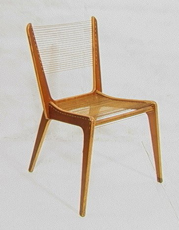 Jacques Guillom String Side Chair. Laminate wood: Jacques Guillom String Side Chair. Laminate wood with string seat and back.-- Dimensions: H: 33 inches: W: 19 inches: D: 23 inches --- Condition (General): Some veneer losses and wear. Please contact 