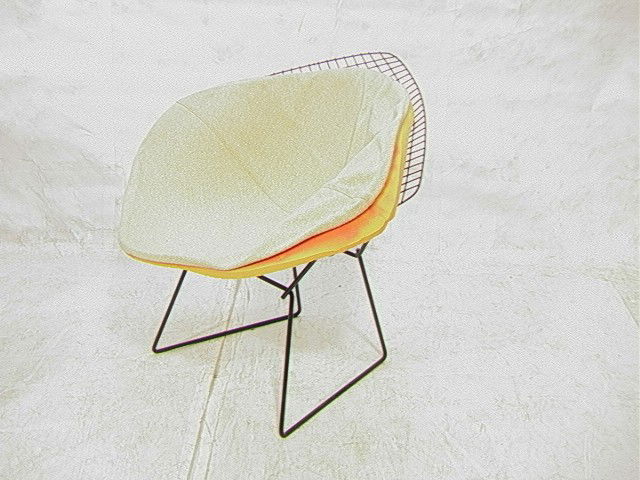 HARRY BERTOIA Wire Diamond Chair. Cushion needs: HARRY BERTOIA Wire Diamond Chair. Cushion needs to be reattached. Black wire.-- Dimensions: H: 29 inches: W: 35 inches: D: 31 inches --- Please contact us with specific questions about condition, not