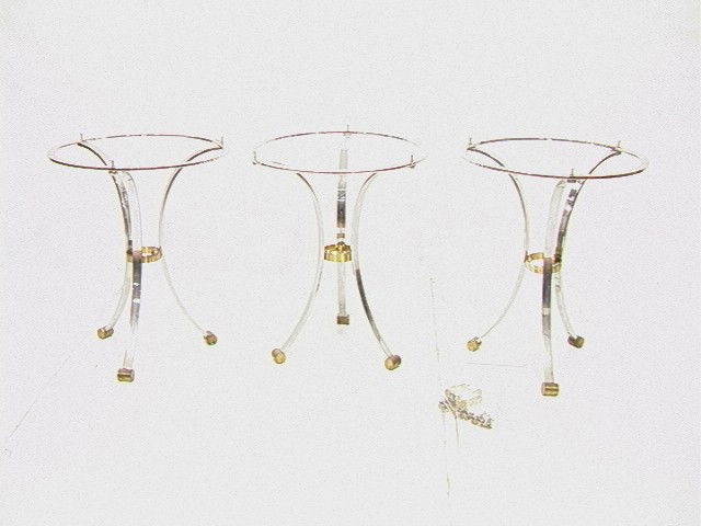 3 MAISON JANSEN Round End Table Frames. Chromed S: 3 MAISON JANSEN Round End Table Frames. Chromed Steel & Brass Corseted bases. Tripod legs with brass caps and waist. Unmarked. 3 PCS with extra parts.-- Dimensions: H: 26.5 inches: W: 23 inches: D: 23