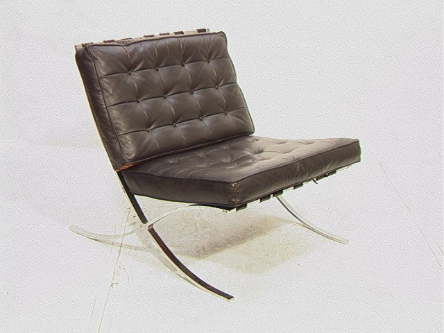 MIES VAN DE ROHE Barcelona Lounge Chair. Dark Bro: MIES VAN DE ROHE Barcelona Lounge Chair. Dark Brown Leather. Marked Industria Argentina-- Dimensions: H: 29 inches: W: 31 inches: D: 34 inches --- Condition (General): Leather shows some use. Chrome h