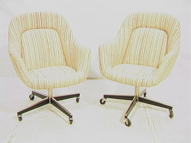 Pair Knoll International Rolling Chairs. Striped F: Pair Knoll International Rolling Chairs. Striped upholstery.-- Dimensions: H: 37 inches: W: 29 inches: D: 31 inches --- Condition (General): Very Good Condition. Please contact us with specific questi