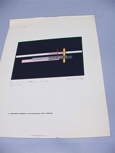 L MOHOLY NAGY 1923 Print signed April 1932: L MOHOLY NAGY 1923 Print signed April 1932-- Dimensions: H: 4.75 inches: W: 6.5 inches --- Condition (General): Good condition. Some bends to edge of paper. Please contact us with specific questions a