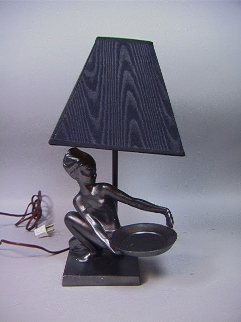 FRANKART Table lamp. Woman with pan.: FRANKART Table lamp. Woman with pan. -- Dimensions: H: 9.5 inches: W: 5 inches --- Condition (General): Good condition. Repainted Please contact us with specific questions about condition, not visible