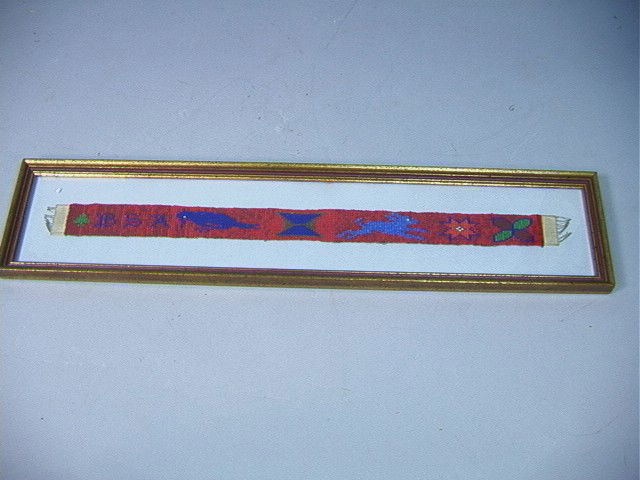 Antique Beaded BSA Boy Scout Beadwork Headband Fr: Antique Beaded BSA Boy Scout Beadwork Headband Framed under glass-- Dimensions: H: 17.75 inches: W: 1.25 inches --- Condition (General): Good condition. Please contact us with specific questions about