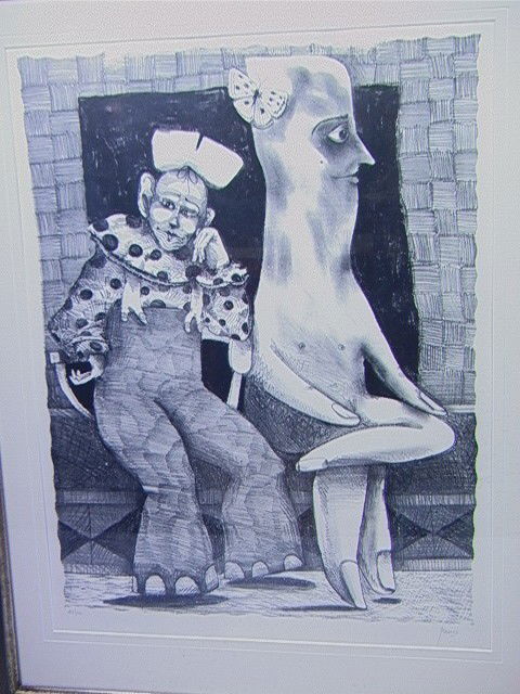 PETER PAONE Clown with Hand Lithograph Pencil Sig: PETER PAONE Clown with Hand Lithograph Pencil Signed. 43/100-- Dimensions: H: 23.75 inches: W: 17.75 inches --- Condition (General): Good condition. Please contact us with specific questions about con