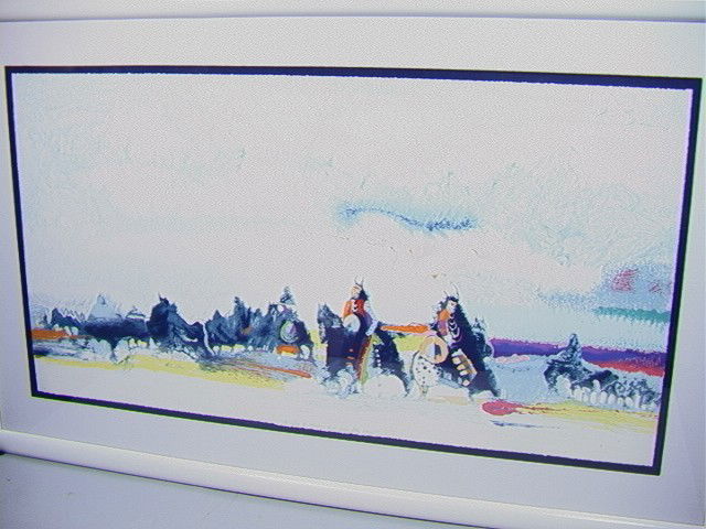 Earl Biss 28/90 Serigraph Print. Bringing the Ch: Earl Biss 28/90 Serigraph Print. Bringing the Children Home From star School. Pencil signed numbered and titled. Framed under plexiglas.-- Dimensions: H: 23.25 inches: W: 45.25 inches --- Condition (G