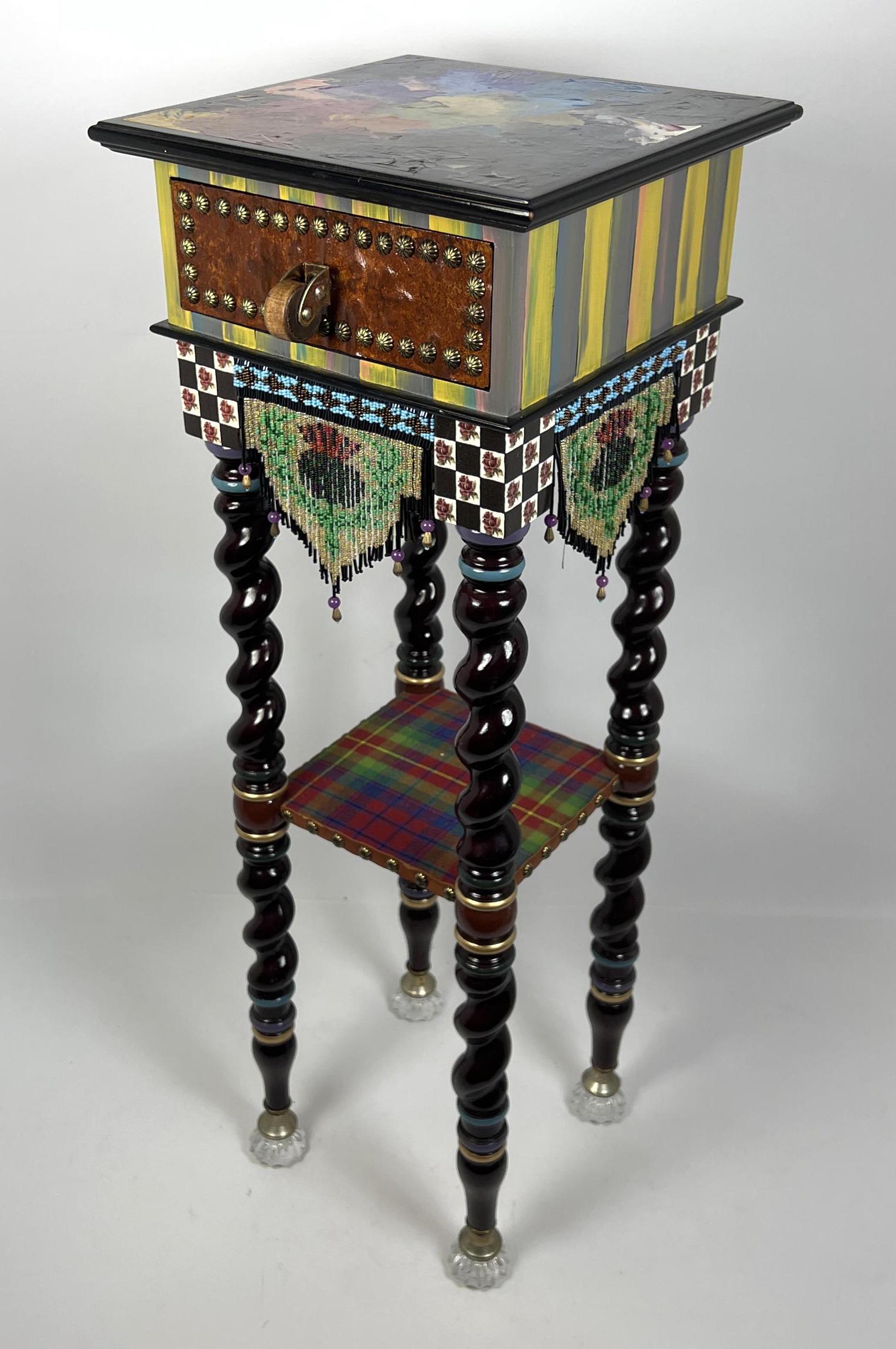 MacKENZIE CHILDS Hand Painted Side Stand. Painted detai (1 of 16)